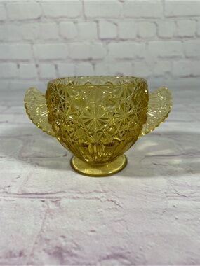 Vintage Fenton Daisy and Button Honey Amber Glass Footed Open Sugar Bowl